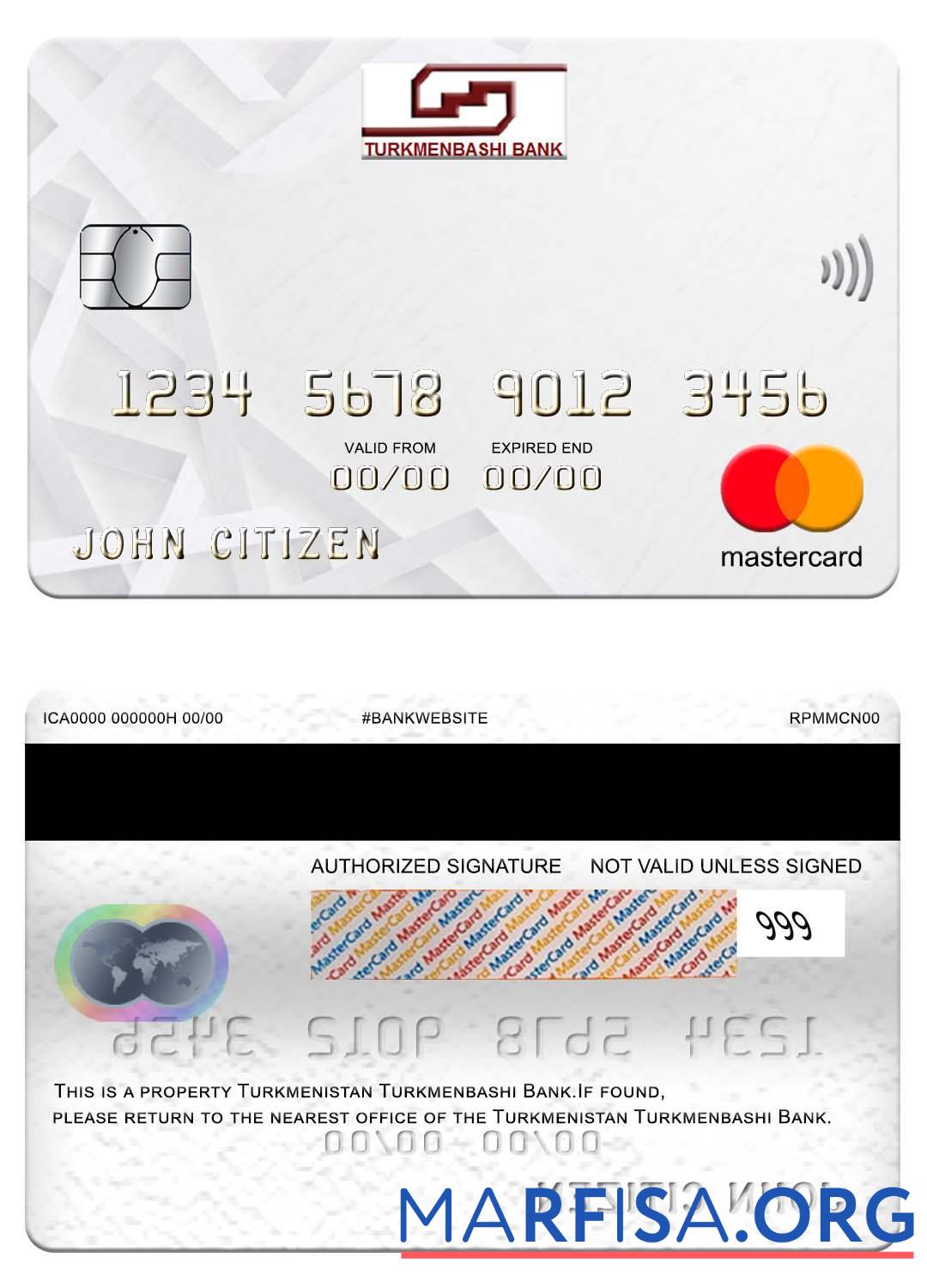 Blank Turkmenistan Turkmenbashi Bank mastercard sample